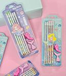 Le Delite Stylish Mermaid Hb Lead Pencils Stationary Kit (1 Box 10 Pieces)-Mermaid Pencil Set With Rubber Top,Erasers&Pencil Grip For Kids Girls,Birthday Return Gift Stationary Set,Multicolor