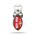 Rico Industries NFL Football Kansas City Chiefs Back to Back Champs Magnetic Bottle Opener, Stainless Steel, Strong Magnet to Display on Fridge