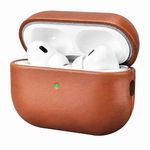 Leather Case for AirPods Pro 2 2022, ICARERFAMILY Premium Genuine Leather Shockproof Protective Case Cover for Apple AirPods Pro 2 Earphones Charging Case (LED Visible) Support Wireless Charger-Brown