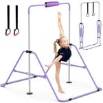 GYMMAGE Gymnastics Bars with Bar Pad, Junior Training Kip Bar Gymnastics Equipment for Home Garden, Adjustable Height Gymnastic Folding Horizontal Bar with Rings & Bar Pad for Kid Boys Girls
