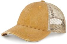 CHOK.LIDS Everyday Premium Washed Trucker Hat Unstructured Vintage Distressed Pigment Dyed Cap Adjustable Outdoor Headwear (Mustard)