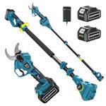 TIHOOK 2-in-1 Electric Brushless Pruning Shears, Cordless Electric Secateurs with 8.2 ft Telescopic Pole, 2 x 4000mAh Batterie, Charger, LCD, Max Opening 55mm Pruner Secateurs for Branches, Trees