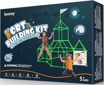 besrey Kids Fort Building Kit Den Building Kit 144 Pcs with Toss Game - Creative Fort Glow in Dark, Outdoor Play Playground Equipment, DIY Construction STEM Toys for Kids Game
