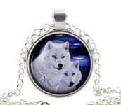 Twin White Wolf Necklace Pendant, Silver Animal Jewelry Wolves Gifts For Women