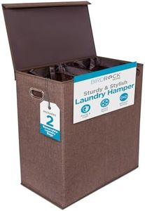 BIRDROCK HOME Laundry Hamper with Lid | Removable Bags for Sorting Clothes | Sectioned Laundry Basket for Bedroom & Bathroom | Collapsible Storage Bin with Cover | Double, Brown