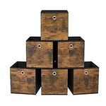 SONGMICS Storage Cubes, Set of 6 Storage Bins with Handles, Foldable Oxford Fabric and Non-Woven Fabric Storage Boxes, 13x13x13 Inches, Fit Cube Storage Unit, Rustic Brown and Black URFB133B01