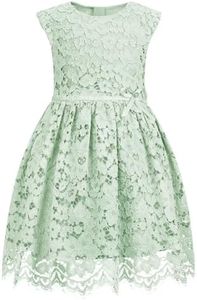 ALLOVIN Girls & Toddlers Sleeveless A-Line Lace Party Dress Birthday Wedding & Flower Girl Dress with Beaded Bowknot | Mint Green | 2T