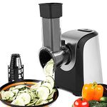 Professional Salad Maker Electric Slicer/Shredder with One-Touch Control and 4 Free Attachments for fruits, vegetables, and cheeses (Black&Silver)