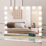 YOURLITE Hollywood Vanity Mirror with Lights, 80×62cm Lighted Makeup Mirror with 18 Dimmable LED Bulbs, 3 Lighting Modes, Touch Screen Control, USB Output, Tabletop and Wall Mounted