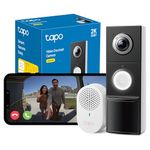 Tapo D235 2K 5MP Doorbell Camera Wireless 180°DFOV Ultra-Wide Video Doorbell Wireless or Wired,Battery 210 Day,Ring Chime Included,Head-to-Toe View IP66,TP-Link Free AI Detection,Alexa,No Monthly Fee