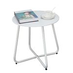 Fokebel Side Table, Small Metal Side Table, Garden Side Table, Round, Coffee Table with Adjustable Table Legs (White, Diameter 45 x 45 cm)