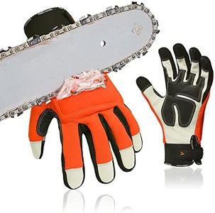 Vgo... Chainsaw Gloves, 12-Layer Saw Protection on Both Hands Back Cow Leather Gloves (1 Pair,S, Orange, CA9760)