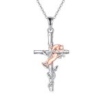 CRMAD Cat Cross Necklace for Women Sterling Silver Rose God Cat Irish Jewelry (cross 2)