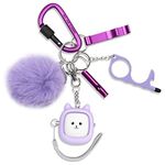 Safe Sound Personal Alarm, 6 Pcs Keychain Accessories with Alarm Keychain with LED Light, Cute Pom Pom, Whistle, and Locking Carabiner Clip