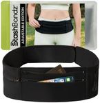 Adjustable Running Belt, Travel Money Belt - 3 Zippered Pockets + Water Bottle Holder, No-Bounce, Slim Sports Fanny Pack - Waist Pack with Key Clip, Fits Any Size Phone, Passport & More, Black, Large