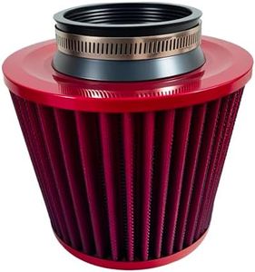 76mm Cold Air Intake Filter, 3” Universal Breather Filter, Automotive Cold Air Filter with Adjustable Clamp, Car Valve Cover Oil Breather Turbo Vent Cleaner Accessory, Fits Car Motorcycle (Red)