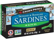 Crown Prince Skinless & Boneless Sardines in Olive Oil, EZ Peel lid w/Trident, 4.37 oz cans (Pack of 12)