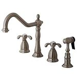 Kingston Brass KS1798TXBS French Country Widespread Kitchen Faucet with Brass Sprayer, Brushed Nickel