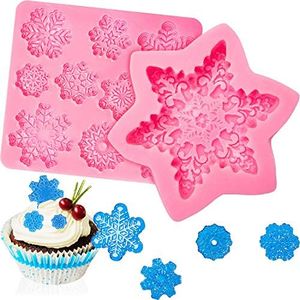 Boao 2 Pieces Snowflake Silicone Mold Christmas Snowflake Chocolate Candy Fondant Mold Silicone Baking Dessert Mold for Cake Cupcake Decoration DIY Polymer Clay Crafting Project