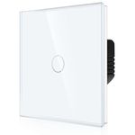 CNBINGO 2-Way Touch Light Switch - 1 Gang White Wall Switch with Glass Panel and Status LED Backlight - No Neutral Wire Required - Only Pair with This 2-Way Switch Series