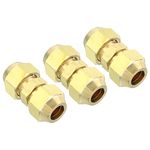 PATIKIL 3/8" OD Brass Flare Union Connector, 3 Set Air Conditioning Copper Double Pipe Extension Joint Connectors Pipe Hose Fitting with Nut, 1.37 x 0.63inch