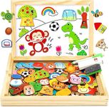 Jojoin Wooden Magnetic Puzzle, 110 PCS Magnetic Board Puzzle Games, Sports Theme Animal Pattern, Double Sided Jigsaw, Drawing Easel Blackboard Educational Wood Toys Gift for Boys Girls Kids 3+