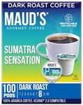 Maud's Sumatra Dark Roast Coffee Pods, 100 ct | Sumatra Sensation Coffee | 100% Arabica Dark Roast Coffee | Solar Energy Produced Recyclable Pods Compatible with Keurig K Cups Maker