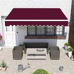 Greenbay Wine Red DIY Manual Patio Awning, Retractable Gazebo Outdoor Canopy, Garden Sun Shade - 4m x 3m