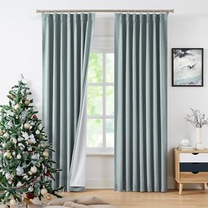 WEST LAKE Mineral Green Bailey Pinch Pleat Full Blackout Curtains with Liners 84 Inches Long,Rustic Textured Drapes with Back Tabs for Bedroom,Energy Efficient Window Treatment for Patio,40" Wx84 Lx2