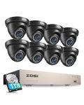 ZOSI 1080P H.265+ CCTV Camera Syetem 8pcs 2MP Security Cameras 8CH DVR Recorder with 1TB Hard Drive Outdoor/indoor IP66 Weatherproof 80ft Night Vision Motion Alert