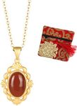 Gold Plated 925 Sterling Silver Real Carnelian Crystal Necklace for Women Red Chakra Healing Stones Genuine Moldavite Crystal Pendant Natural Energy Spiritual Gemstone Jewelry