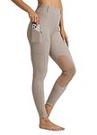 WILLIT Women's Riding Tights Knee-Patch Breeches Equestrian Horse Riding Pants Schooling Tights Zipper Pockets Khaki L