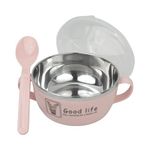 KYLO Good Life Baby Feeding Bowl - A| Stainless Steel| Air Tight| Multi-Functional - Snack/Fruit| Comes with Spoon| Easy to Hold with Two Side Handle - 600 ML, Pink