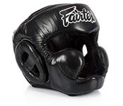 Fairtex HG13 Genuine Leather Boxing Headgear - MMA & Muay Thai Protection with Adjustable Straps and Multi-Layered Shock Absorption - Ideal for Boxing, Sparring, and Martial Arts(Black/Medium)