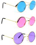 Skeleteen Tinted Round Hippie Glasses – Pink Purple And Blue 60's Style Hipster Circle Sunglasses - 3 Pairs