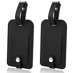 Flintronic 2 Pcs Luggage Tags, Leather Baggage Labels, Suitcase Name ID Card Tag Set, Leather Tags Travel Handbag Accessories for Preventing Loss of Bags(Black)