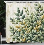 Ambesonne Eucalyptus Leaves Shower Curtain, Bold Branches with Retro Nature Concept on Marble Print Back, Cloth Fabric Bathroom Decor Set with Hooks, 69" W x 70" L, Laurel Green Eggshell