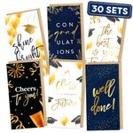 Graduation Cards 2022 Pack of Money Holder Cards - Bulk 30 Pack with Gold Foil and Envelopes - Gift Card Holder Pack College & High School Graduation Gifts Party Supplies - Black, Blue & Gold Designs