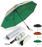 ENGLISH SUMMER Luxury Windproof Umbrella for Rain: Strong, Automatic, Double Vented, Portable Folding, Extra Large Canopy, Quality, Real Wooden Handle (Cream & Forest Green)