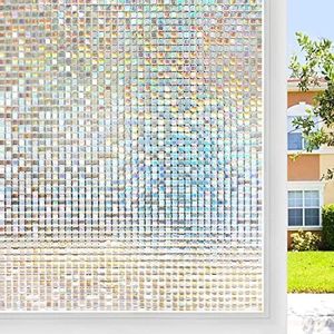 rabbitgoo Window Privacy Film Stained Glass Window Film Mosaic Static Cling Decorative Window Vinyl, Removable Rainbow Window Tint, Non-Adhesive UV Blocking for Home Office, 44.5 x 200 cm