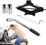 Car Tyre Changing Tools Kit Universal Scissor Jack 2 Ton Scissor Wind Up Jack & Telescoping Lug Wrench Set Wheel Brace Wrench Universal Standard Sockets 17&19mm/21&23mm