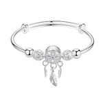 GAUEIOUR ANLACOCN Silver Dream Catcher Tassel Feather Charm Bracelet, Adjustable Dream Catcher Fringed Feather Fashion Elegant Jewelry for Women