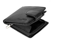 Wallets Mens Slim RFID Blocking Genuine Leather with Zip Coin Pocket, Banknote Compartments, Card Holders Pouch ID Window. Wallet for Men with Gift Box (Jet Black)