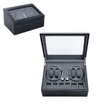 Mcbazel Automatic Watch Winder for 4 Watches & 6 Extra Storages with Blue LED,PU Leather 4 Watch Winder Box with Quiet Running Motor and 4 Rotation Mode Setting