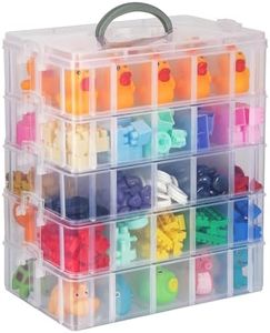 BELLE VOUS Caja Almacenamiento Plástico Transparente 5 Niveles - Ranuras de Compartimentos Ajustables - Caja Organizadora Plastico- Máximo 50 Compartimentos - Guardar Juguetes Joyas, Cuentas
