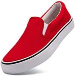 Low-Top Slip Ons Women's Fashion Sneakers Casual Canvas Sneakers for Women Comfortable Flats Breathable Padded Insole Slip on Sneakers Women Low Slip on Shoes, Red, 9