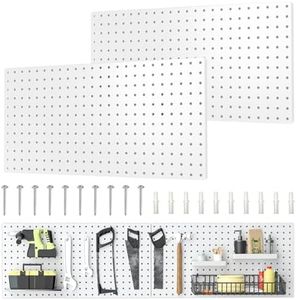 Hogurity Metal Pegboard Panels, Peg Board Large White Pegboard Wall Organizer Peg Board for Walls Home, Garage Tool Storage, Office Organization, Craft Room, Kitchen（ 2 Pack 23”×12”）