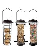 Urban Deco Metal Bird Feeders Hanging Station Fat Ball Bird Feeder Mesh Squirrel Feeder With Steel Hook Bird Seed Feeder - Weather Proof See Through Bird Feeder For Small Birds - Coffee - Pack Of 3