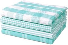 LANE LINEN 100% Cotton Kitchen Dish Cloths, Ultra Soft Absorbent Quick Drying Dish Towels, Multiweave Wash Cloths Dish Towel Sets, 13x28 Inches, 4 Pack - Aqua