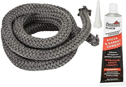 Stanbroil Wood Stove Gasket, 5/8" x 84" Graphite Impregnated Fiberglass Rope Seal and High-Temperature Cement Gasket Kit for Wood Stove Door